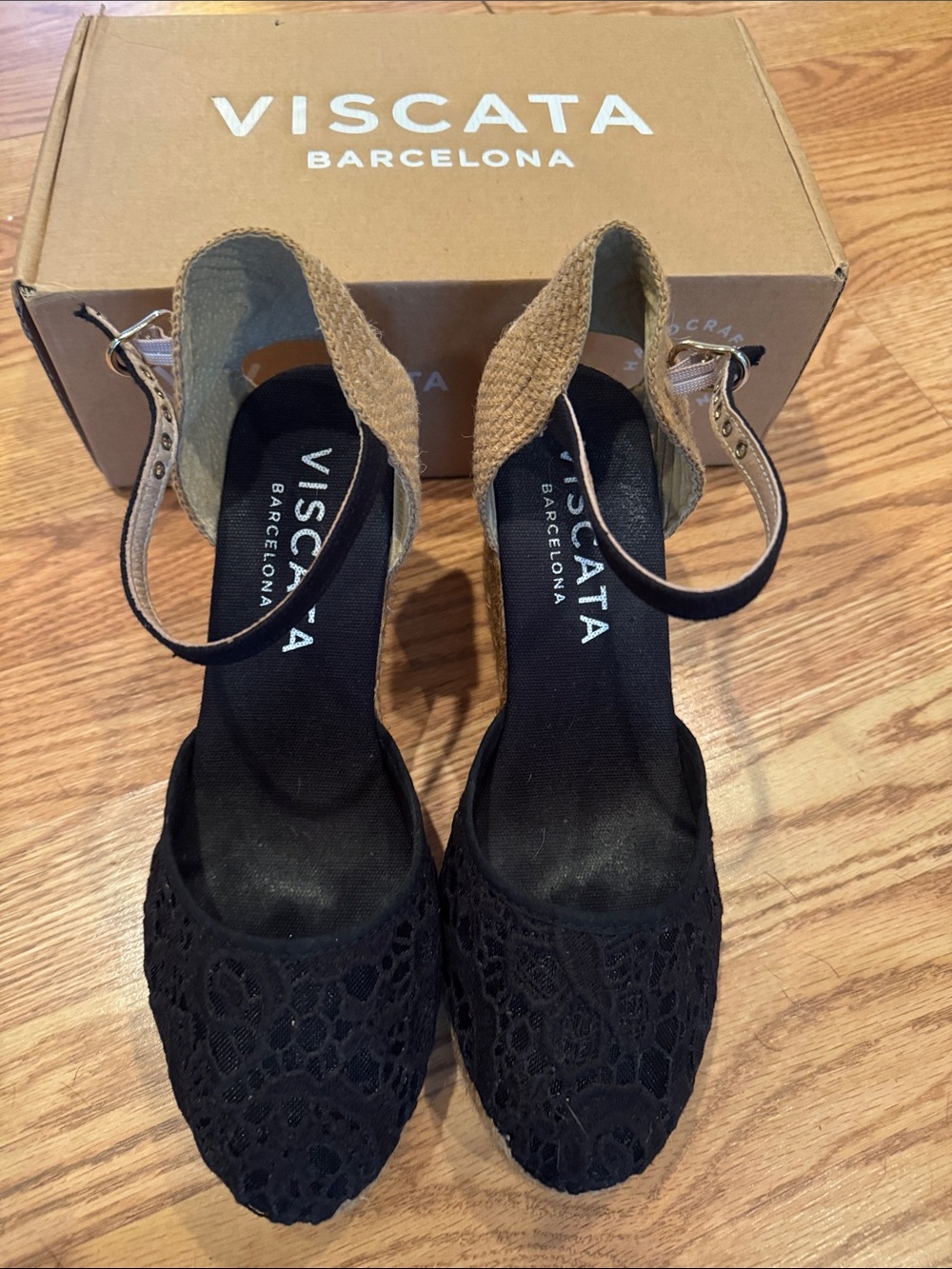 Black Lace Espadrille Wedge Sandals - Picture 2 of 5